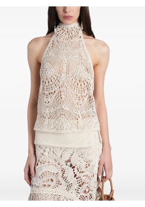 SIEDRES crochet-knit halterneck top - Neutrals
