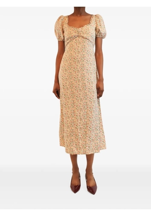 Reformation floral-print puff-sleeve midi dress - Neutrals