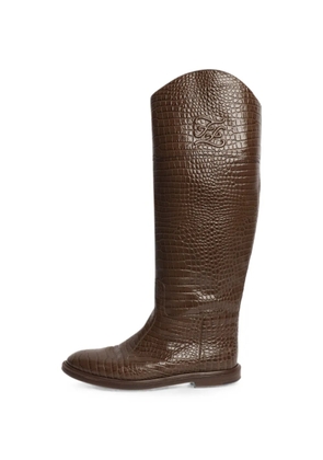 Fendi Pre-Owned Karligraphy croc-embossed riding boots - Brown