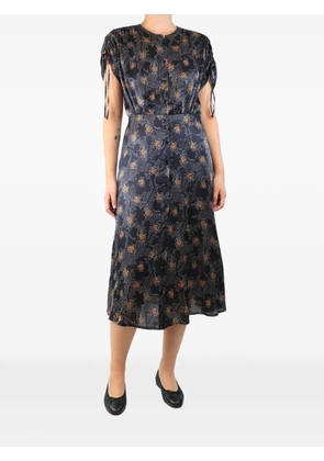 Sessùn floral-print drawstring-sleeve midi dress - Black