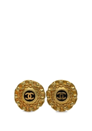 CHANEL Pre-Owned 1995 CC Gold Plated Resin Chain Round Clip On Earrings costume earrings - Black