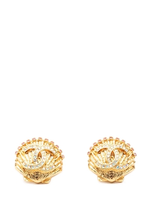 CHANEL Pre-Owned 2023 CC Gold Plated Strass Shell Push Back Earrings costume earrings
