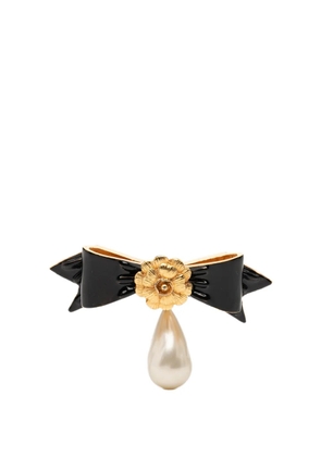 CHANEL Pre-Owned 1950-1970 Enamel and Faux Pearl Bow Camellia Charm Brooch costume brooch - White