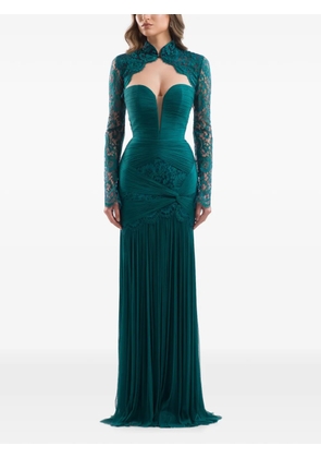 IMROSKA lace-panelled ruched maxi dress - Green