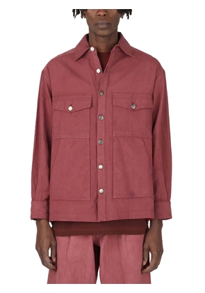 ALIVE & MORE marbled-motif front-button shirt jacket - Red