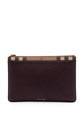 Burberry Pre-Owned 2000-2017 House Check Canvas Trimmed Grained Calfskin Zip Pouch clutch bag - Red
