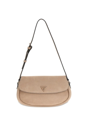 GUESS USA suede-texture logo-plaque shoulder bag - Neutrals