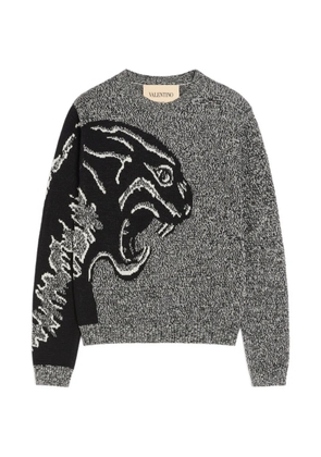 Valentino Garavani cotton and mouliné wool sweater with panther jacquard - Grey