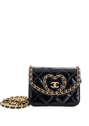 CHANEL Pre-Owned Heart Chain Flap Bag Quilted Patent Mini crossbody bag - Black
