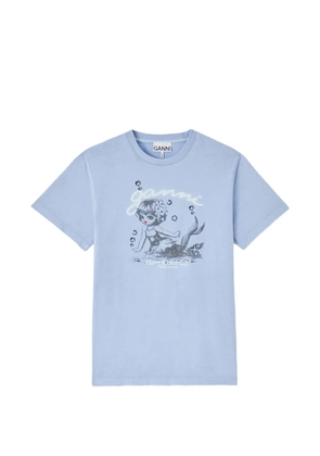 GANNI mermaid-print T-shirt - Blue