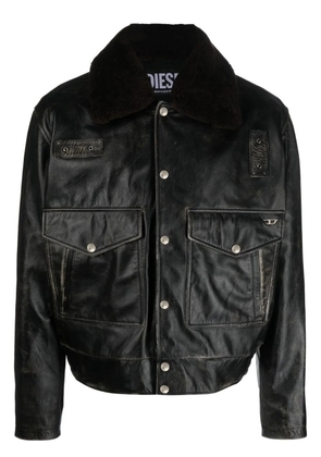 Diesel leather press-stud fastening jacket - Black