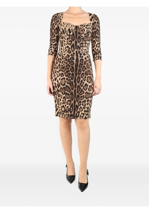 Dolce & Gabbana Pre-Owned leopard-print sweetheart-neck midi dress - Neutrals