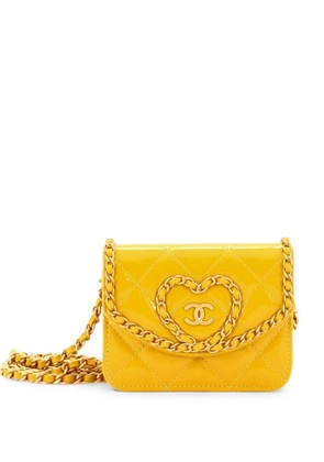 CHANEL Pre-Owned Heart Chain Flap Bag Quilted Patent Mini crossbody bag - Yellow