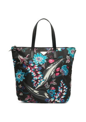Prada Pre-Owned floral-print Saffiano leather-trim tote bag - Black
