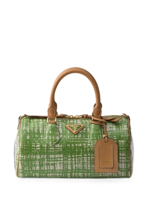 Prada small linen blend and leather top-handle bag - Green
