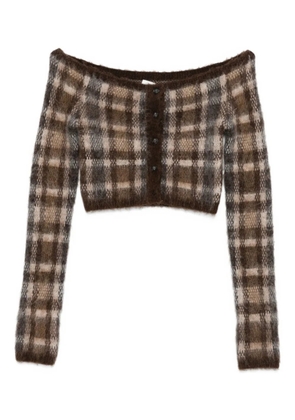 Nanushka off-shoulder check cardigan - Brown