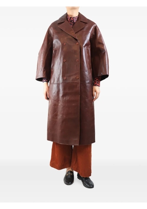 GANNI oversized double-breasted leather coat - Brown