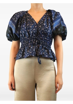 Ulla Johnson drawstring-waist puff-sleeve cotton blouse - Blue