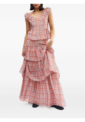 Aston Studio Romane tiered plaid maxi skirt - Orange