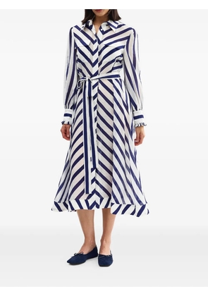 Aston Studio Yasmine striped ruffled-cuff midi dress - Blue