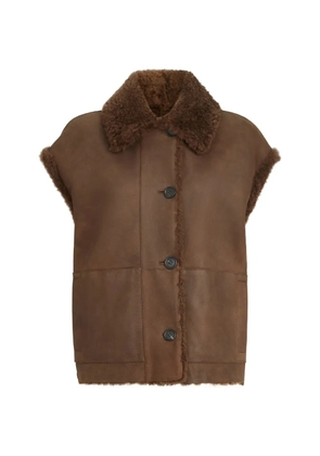 Brunello Cucinelli fuzzy shearling reversible vest with Monili - Brown