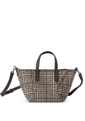 Brunello Cucinelli Duo mini bag in water-resistant alpaca and wool Prince of Wales with Monili - Neutrals