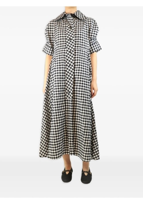 Thierry Colson gingham-print puffed-sleeve midi dress - White