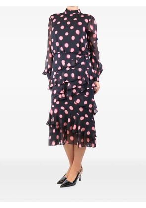 Saloni ruffled-design polka-dot midi dress - Black
