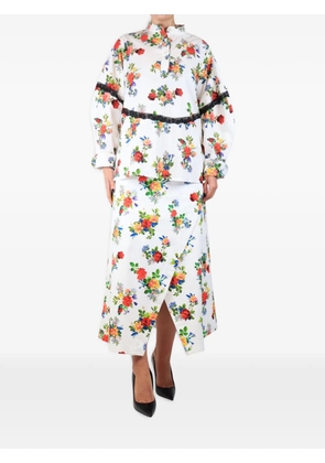 Kika Vargas floral-print lace-trim shirt and skirt set suit - White
