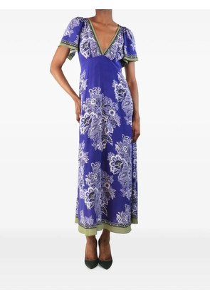 Etro Pre-Owned floral-print V-neck silk midi dress - Purple