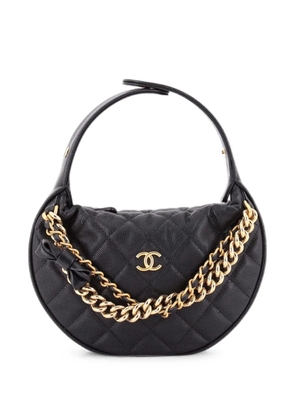 CHANEL Pre-Owned Double Chain Bow Pouch Quilted Caviar Mini hobo bag - Black