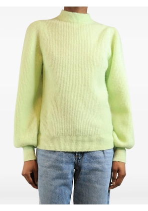 GANNI ribbed-knit puff-sleeve sweater - Green