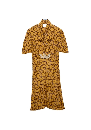 Prada embroidered floral print sablé dress - Yellow