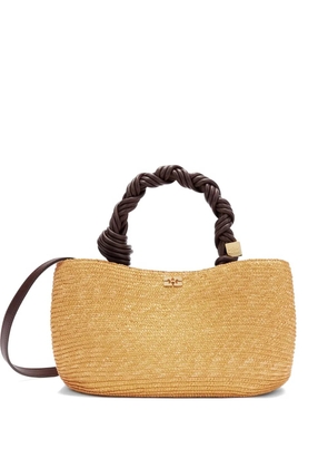 GANNI small Bou straw tote bag - Neutrals