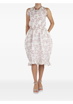 pushBUTTON floral-embroidered ruffled midi dress - White