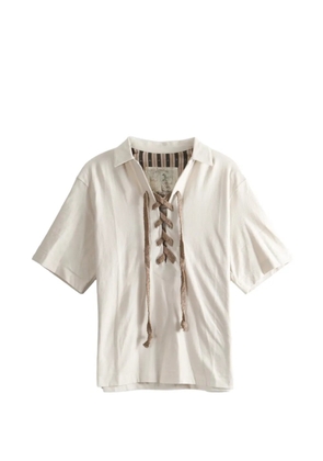 Ziggy Chen lace-up short-sleeve shirt - Neutrals