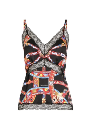 Dolce & Gabbana Carretto-print silk satin top - Black