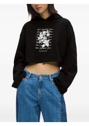 Karl Lagerfeld Jeans cropped flocked floral hoodie - Black