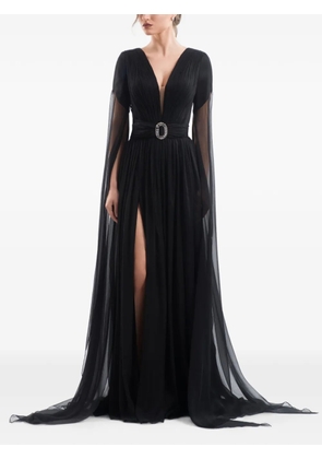 IMROSKA Transformative crystal-buckle cape-sleeve maxi dress - Black