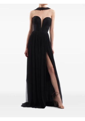 IMROSKA plunging-neckline draped maxi gown dress - Black