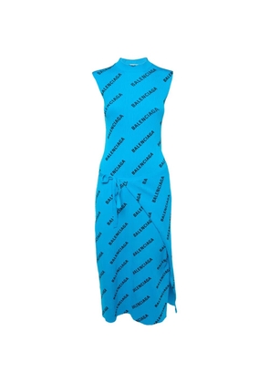 Balenciaga Pre-Owned midi logo-print wrap dress - Blue