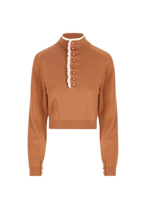 Chloé lace-trim button-up sweater - Brown