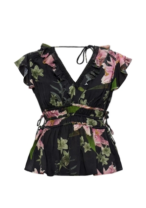 AllSaints Canto floral-print ruffled top - Black