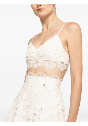 NISSA 3D floral embroidery cotton crop top - White