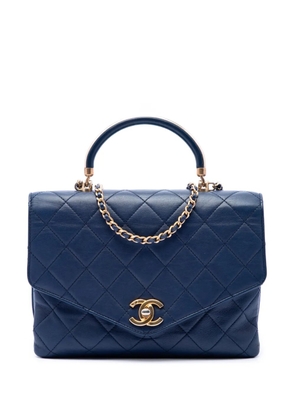 CHANEL Pre-Owned 2019 CC Quilted Calfskin Metal Top Handle Envelope Flap satchel - Blue