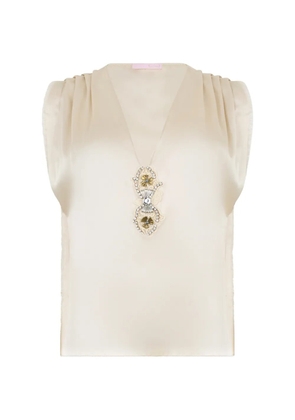 Kristina Ti embellished pleated blouse - Neutrals