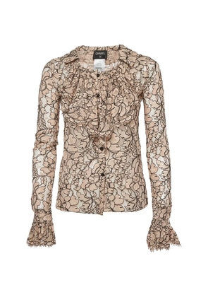 CHANEL Pre-Owned ruffled lace shirt - Neutrals