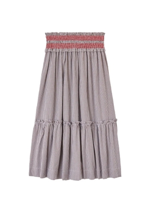 GANNI shirred gingham-check maxi skirt - Brown