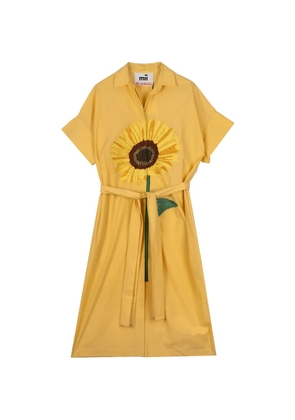 mii Gordes sunflower-embroidered belted midi dress - Yellow