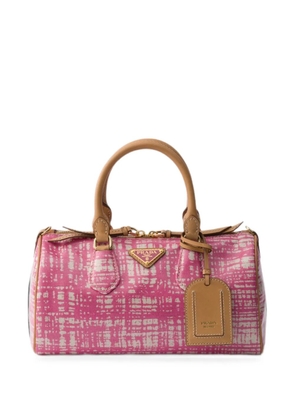 Prada small linen blend and leather top-handle bag - Pink